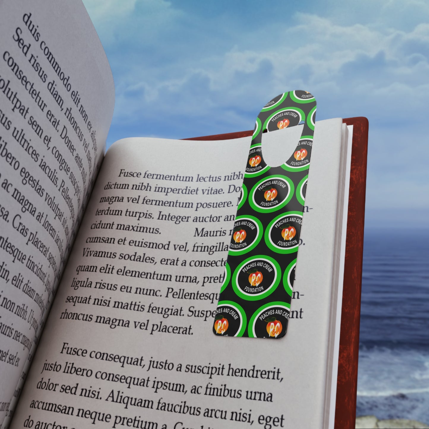 Green and White Outline Logo Bookmark