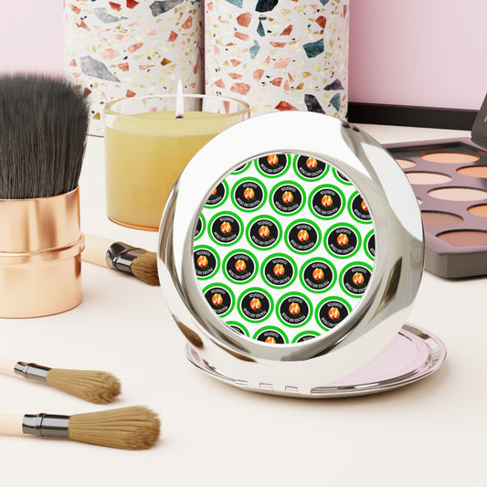 Green and White Outline Logo Compact Travel Mirror